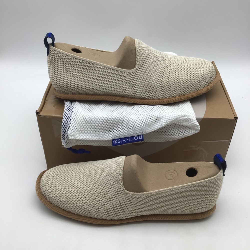 Rothys Mens Cruiser Loafer Pebble Beige Knit Slip On Shoes 487-001 Size 10 NEW
